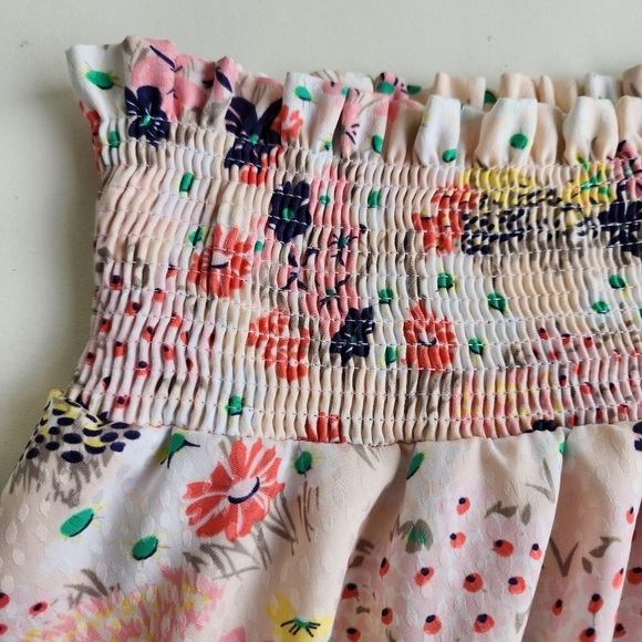 MAISON JULES Women's Pink Floral Print Smocked Tiered Skirt Elastic Waist Sz S - Picture 5 of 12